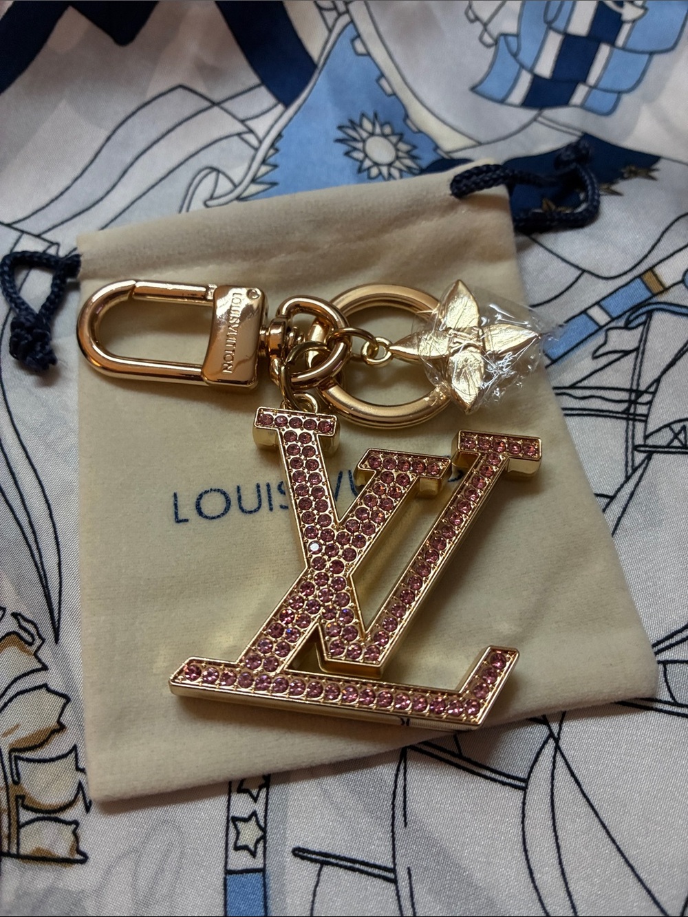 Louis Vuitton Gold-Tone Key & Card Holder Charm with Pink Crystals